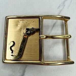 Vintage J Initial Letter Gold Tone Belt Buckle